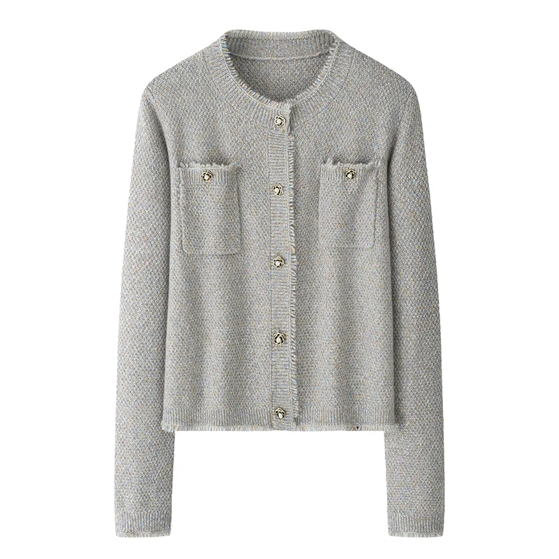 100% Cashmere, Cashmere crew-neck sweater — Grey, 14–15.5µm, Cashmere Garment / Women — detail view 2