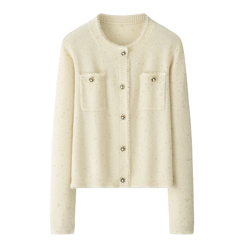 100% Cashmere, Cashmere crew-neck sweater — Grey, 14–15.5µm, Cashmere Garment / Women — detail view 3