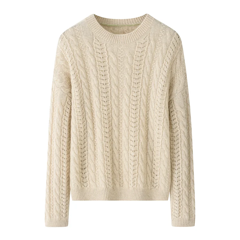 100% Cashmere, Cashmere crew-neck sweater — White, 14–15.5µm, Cashmere Garment / Women — detail view 2