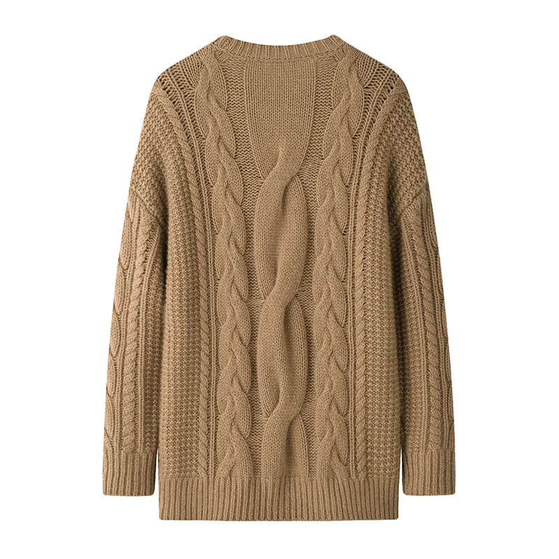 Cashmere crew-neck sweater — Camel Cable — Cashmere Sweaters & Knitwear, 100% Cashmere