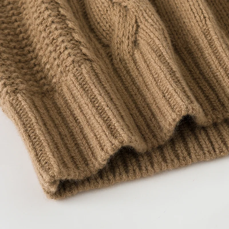 100% Cashmere, Cashmere crew-neck sweater — Camel Cable, 14–15.5µm, Cashmere Garment / Women — detail view 3