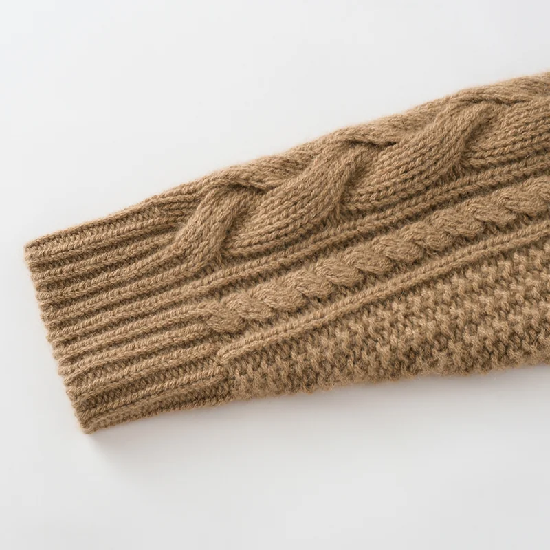 100% Cashmere, Cashmere crew-neck sweater — Camel Cable, 14–15.5µm, Cashmere Garment / Women — detail view 4