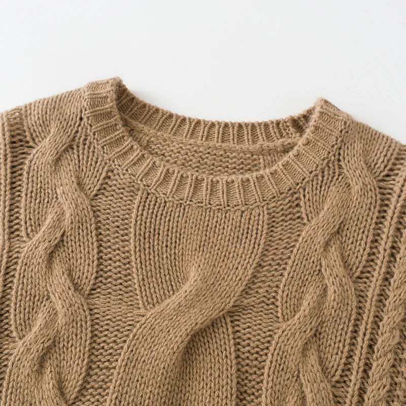 100% Cashmere, Cashmere crew-neck sweater — Camel Cable, 14–15.5µm, Cashmere Garment / Women — detail view 5