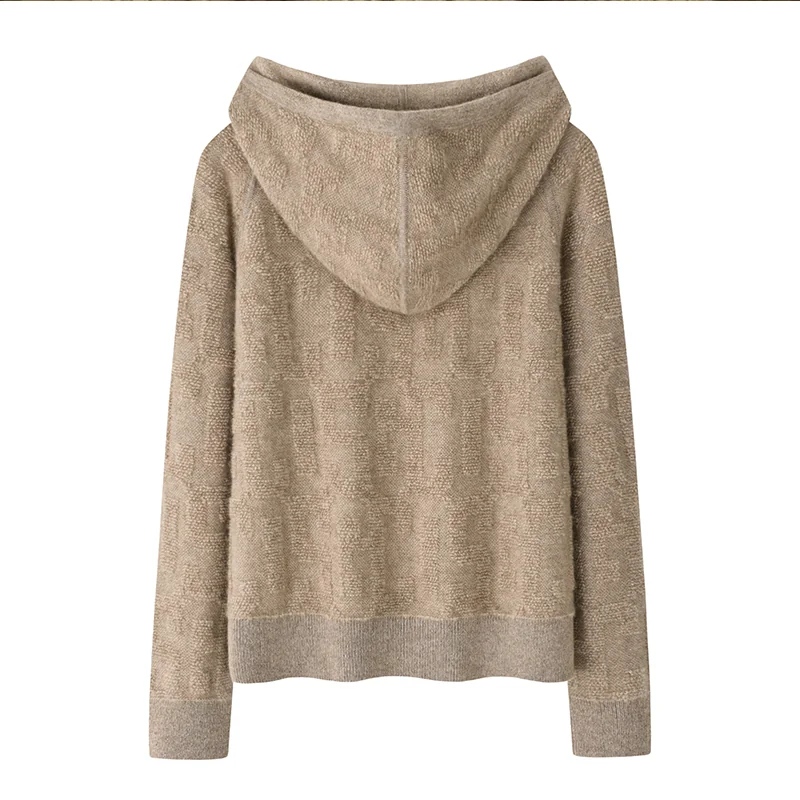 Cashmere hooded cardigan — Grey Hooded cowl