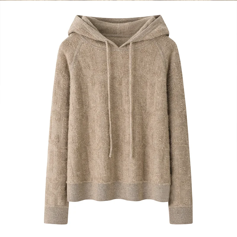 100% Cashmere, Cashmere hooded cardigan — Grey Hooded cowl, 14–15.5µm, Cashmere Garment / Women — detail view 3