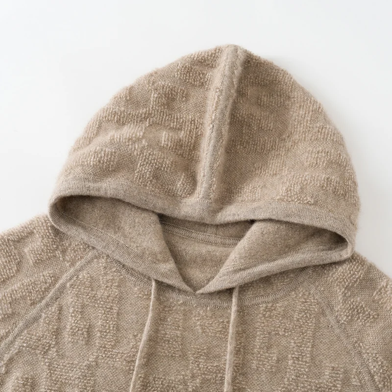 100% Cashmere, Cashmere hooded cardigan — Grey Hooded cowl, 14–15.5µm, Cashmere Garment / Women — detail view 6