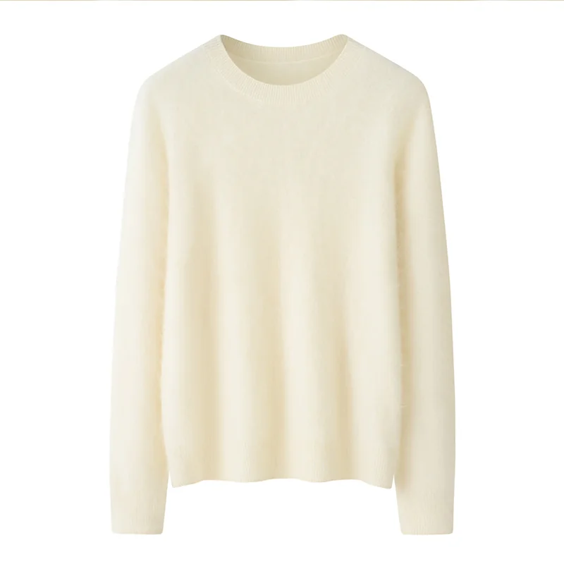 100% Cashmere, Cashmere crew-neck sweater — Grey, 14–15.5µm, Cashmere Garment / Women — detail view 3