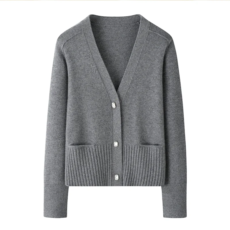 100% Cashmere, Cashmere crew-neck sweater — Grey, 14–15.5µm, Cashmere Garment / Women — detail view 2
