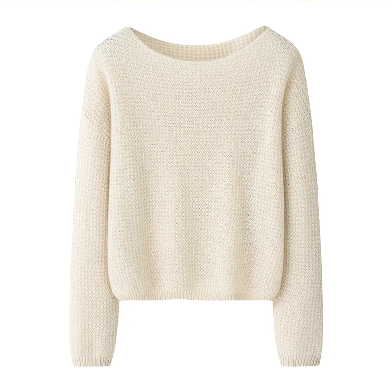 100% Cashmere, Cashmere crew-neck sweater — White, 14–15.5µm, Cashmere Garment / Women — detail view 2