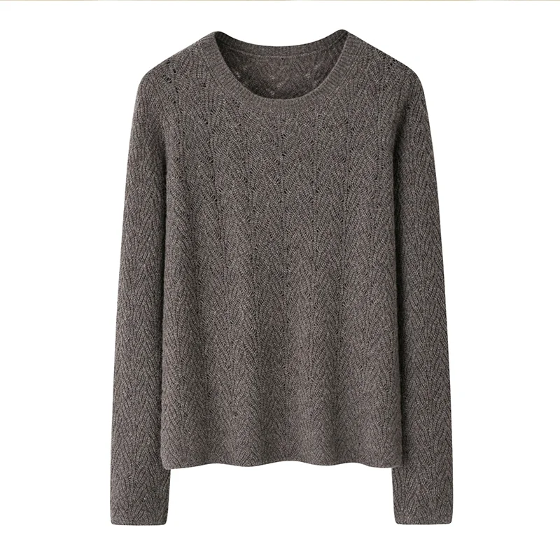 100% Cashmere, Cashmere crew-neck sweater — Camel, 14–15.5µm, Cashmere Garment / Women — detail view 2