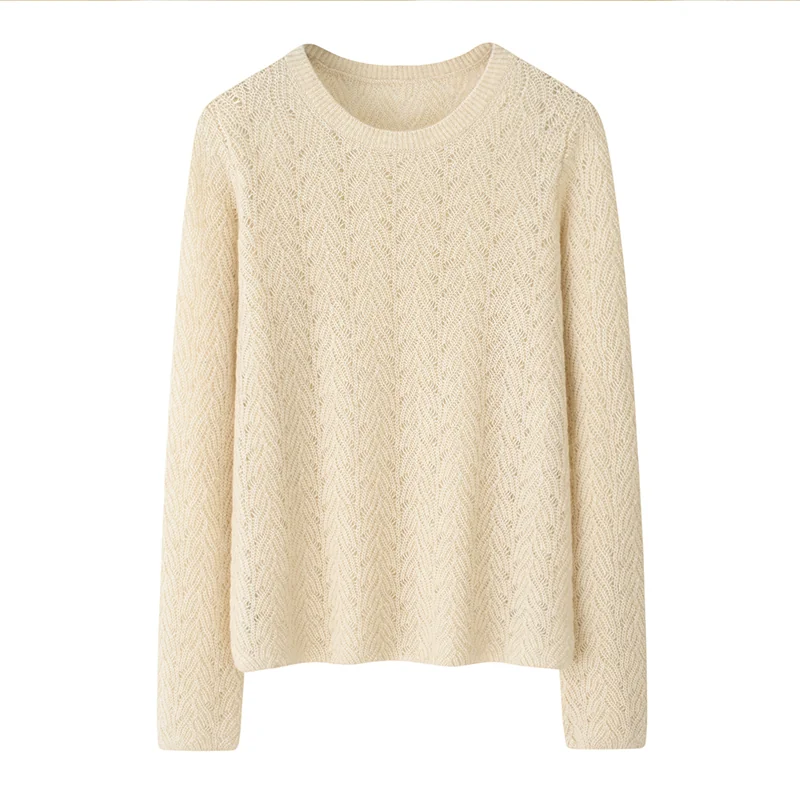100% Cashmere, Cashmere crew-neck sweater — Camel, 14–15.5µm, Cashmere Garment / Women — detail view 3