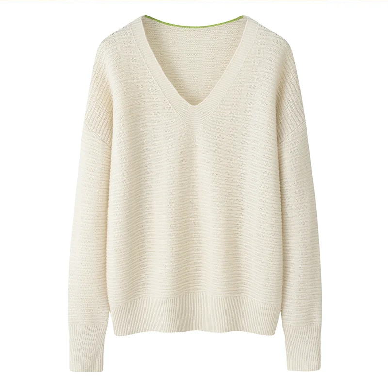 100% Cashmere, Cashmere crew-neck sweater — White, 14–15.5µm, Cashmere Garment / Women — detail view 2