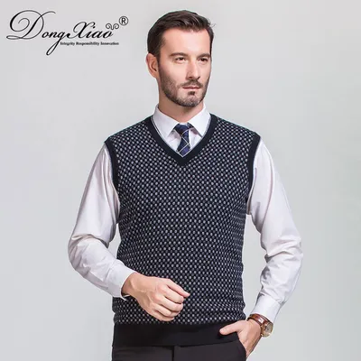 Vest Pattern Knitted Men V Neck Cashmere Sweater