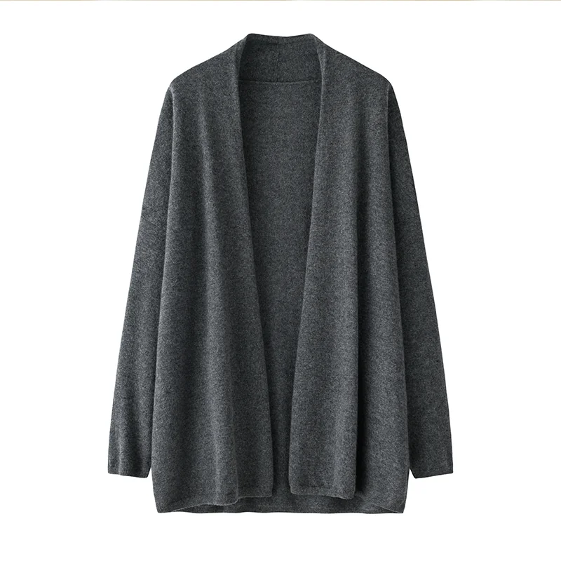 100% Cashmere, Cashmere crew-neck sweater — Grey, 14–15.5µm, Cashmere Garment / Women — detail view 2