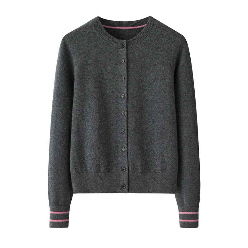 100% Cashmere, Cashmere crew-neck sweater — Grey, 14–15.5µm, Cashmere Garment / Women — detail view 2