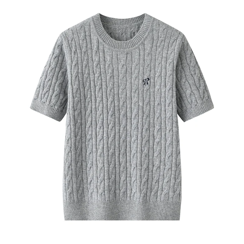 100% Cashmere, Cashmere short-sleeve knit — Grey Short sleeve, 14–15.5µm, Cashmere Garment / Women — detail view 2