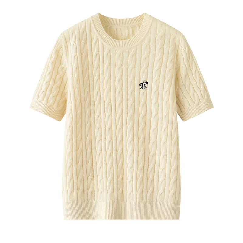 100% Cashmere, Cashmere short-sleeve knit — Grey Short sleeve, 14–15.5µm, Cashmere Garment / Women — detail view 3