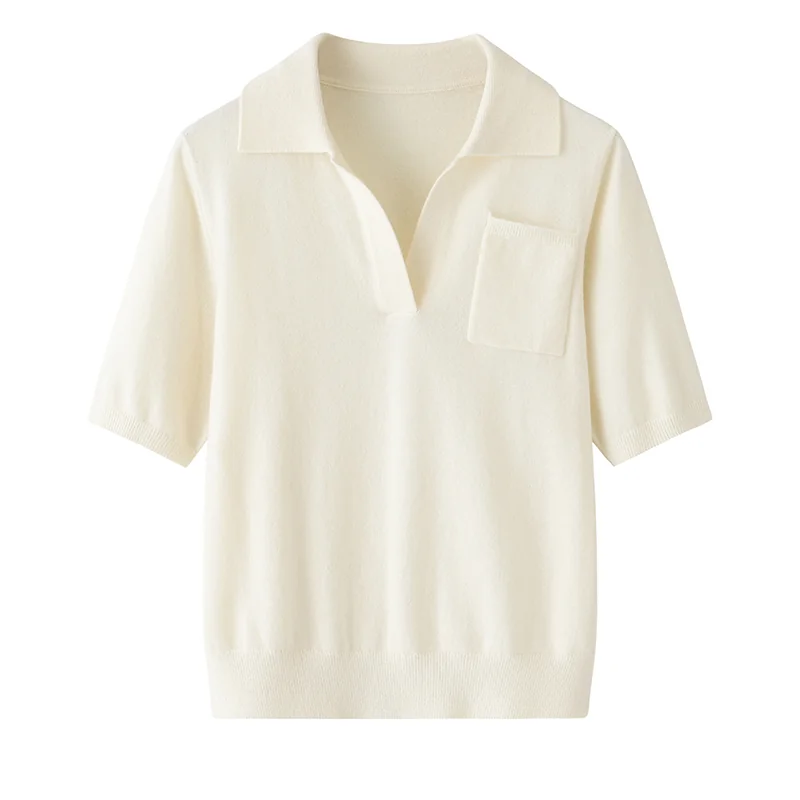 100% Cashmere, Cashmere short-sleeve knit — Grey Short sleeve, 14–15.5µm, Cashmere Garment / Women — detail view 4