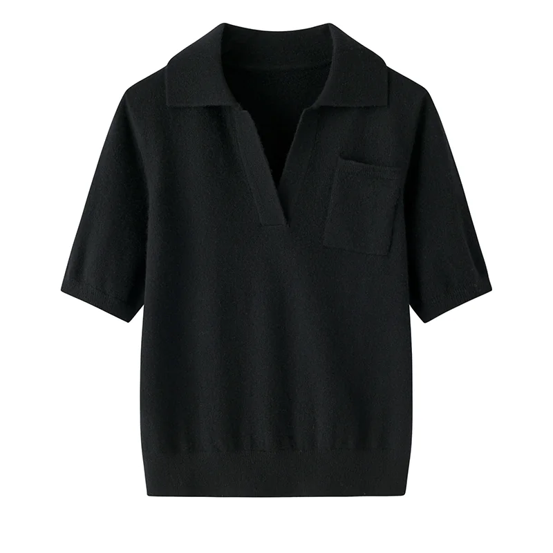 100% Cashmere, Cashmere short-sleeve knit — Grey Short sleeve, 14–15.5µm, Cashmere Garment / Women — detail view 5