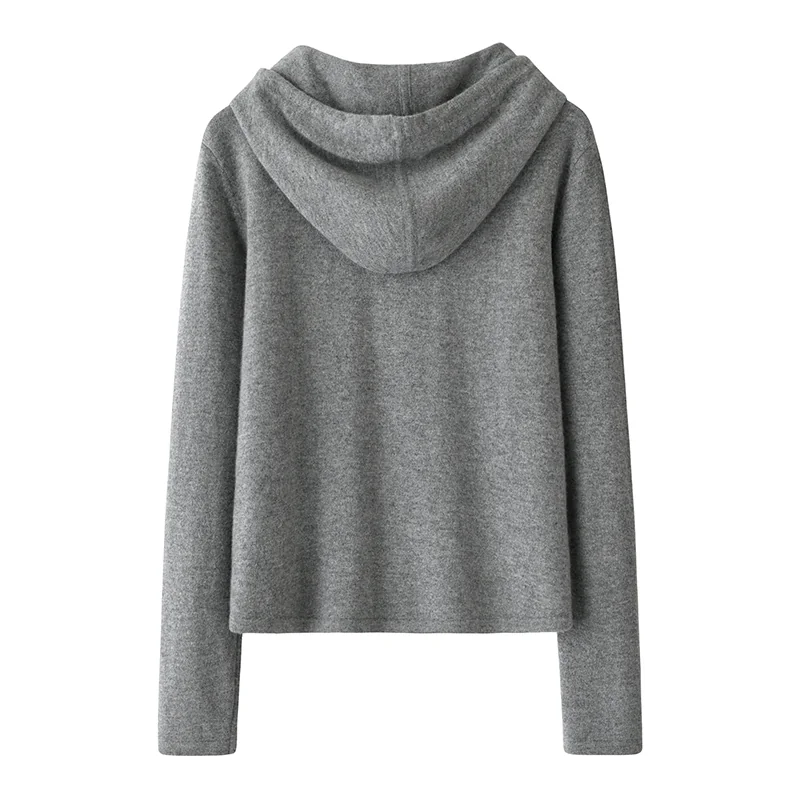 Cashmere hooded cardigan — Grey Cowl neck