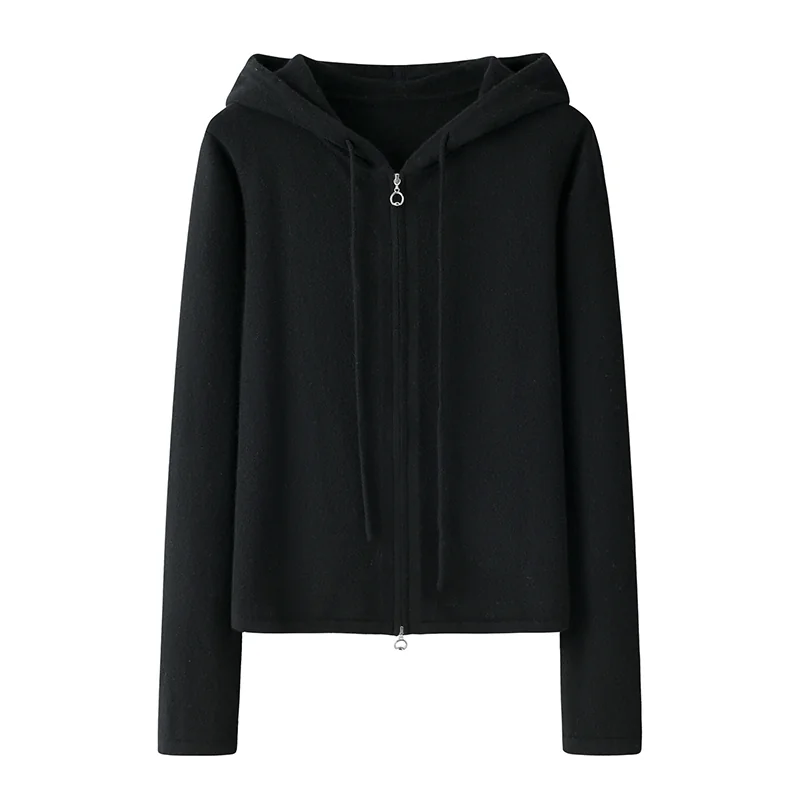 100% Cashmere, Cashmere hooded cardigan — Grey Cowl neck, 14–15.5µm, Cashmere Garment / Women — detail view 4