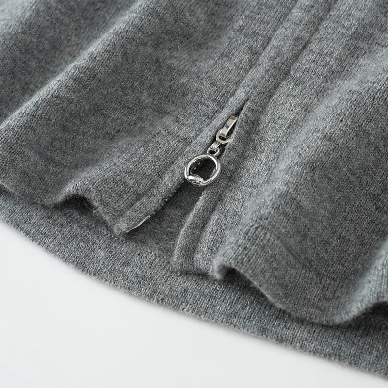 100% Cashmere, Cashmere hooded cardigan — Grey Cowl neck, 14–15.5µm, Cashmere Garment / Women — detail view 5