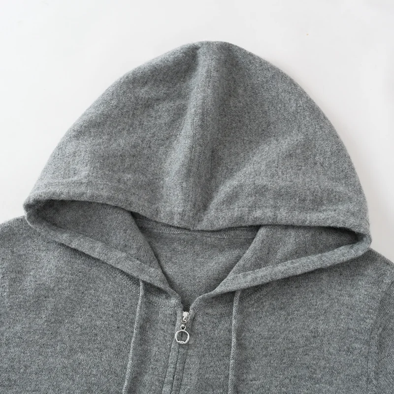 100% Cashmere, Cashmere hooded cardigan — Grey Cowl neck, 14–15.5µm, Cashmere Garment / Women — detail view 7