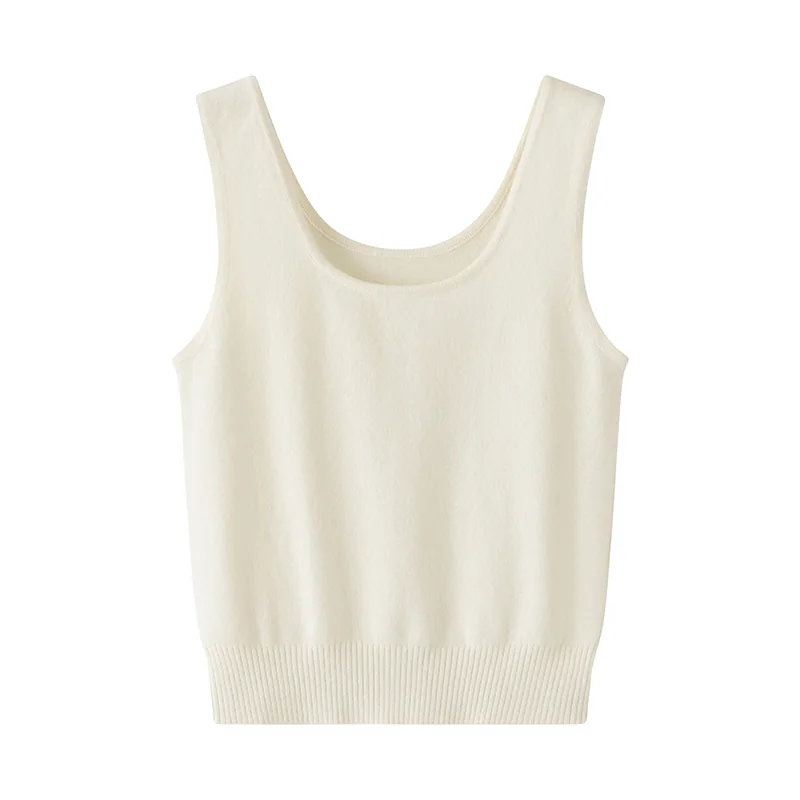100% Cashmere, Cashmere sleeveless vest — White Tank, 14–15.5µm, Cashmere Garment / Women — detail view 2
