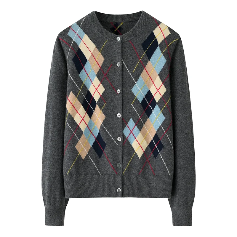 100% Cashmere, Cashmere crew-neck sweater — Grey, 14–15.5µm, Cashmere Garment / Women — detail view 2