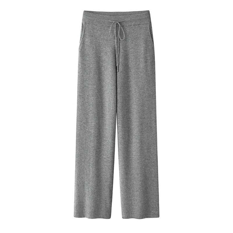 100% Cashmere, Cashmere knit trousers — Grey Trousers, 14–15.5µm, Cashmere Garment / Women — detail view 2