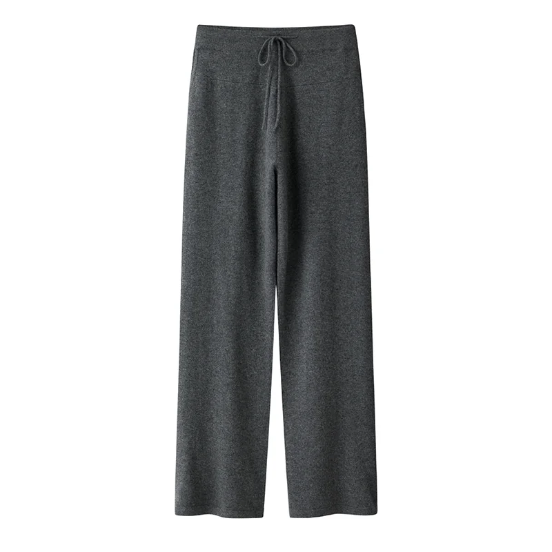 100% Cashmere, Cashmere knit trousers — Grey Trousers, 14–15.5µm, Cashmere Garment / Women — detail view 3
