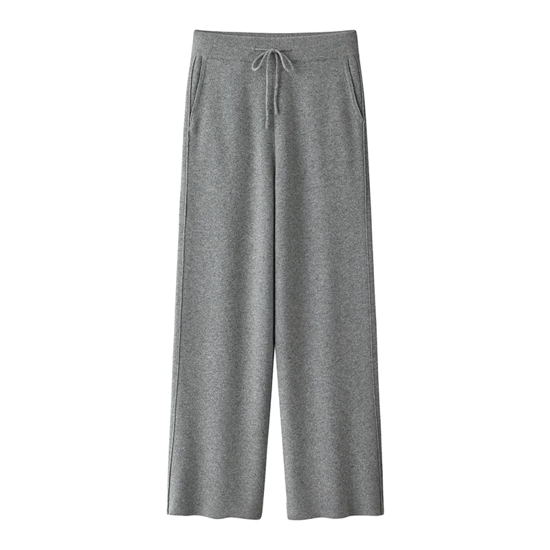 100% Cashmere, Cashmere knit trousers — Grey Trousers, 14–15.5µm, Cashmere Garment / Women — detail view 2