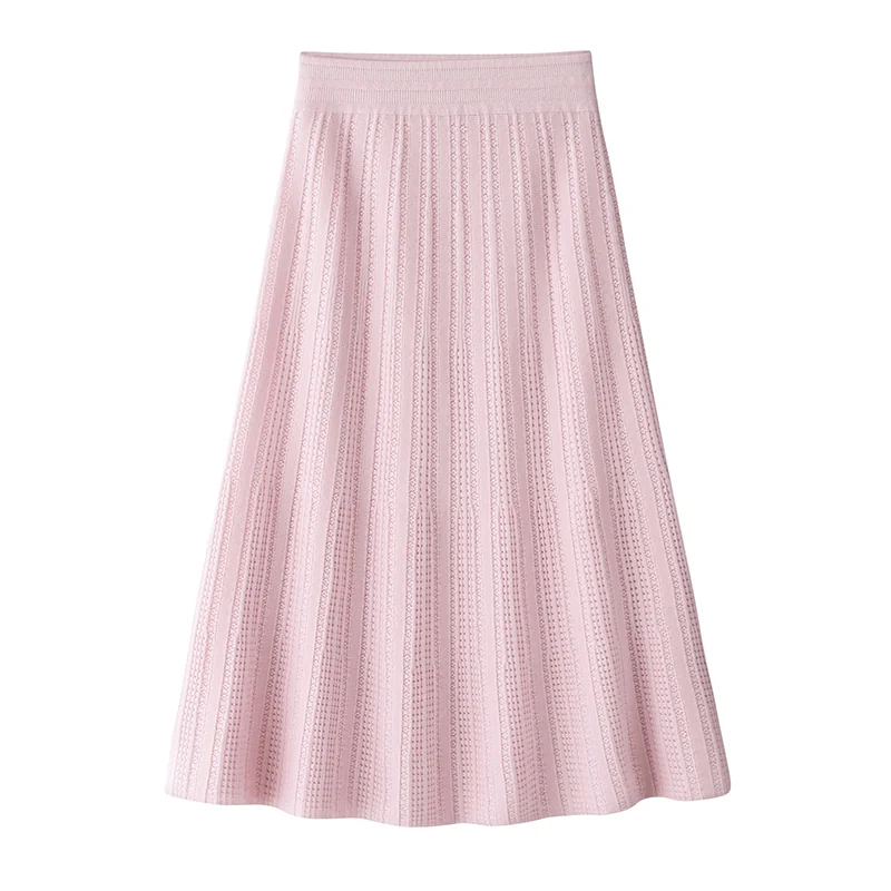 100% Cashmere, Cashmere knit skirt — Pink Skirt, 14–15.5µm, Cashmere Garment / Women — detail view 2