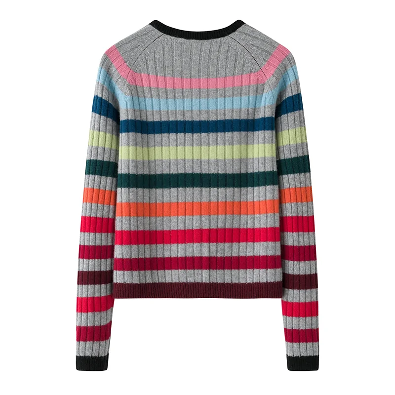 Cashmere crew-neck sweater — Rainbow stripe — Cashmere Sweaters & Knitwear, 100% Cashmere