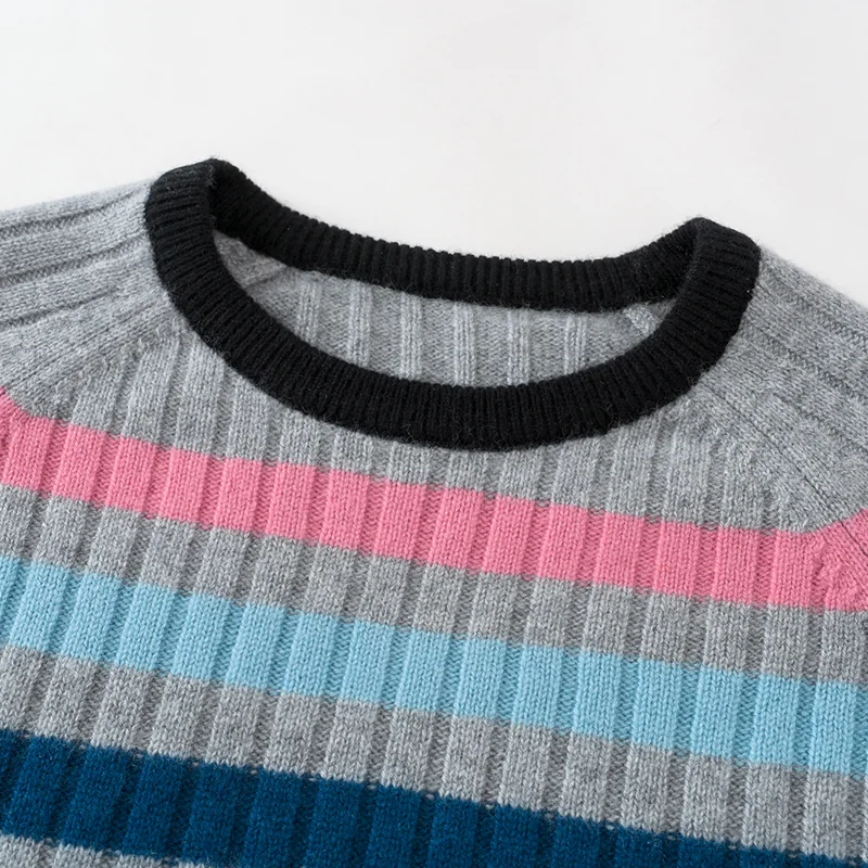 100% Cashmere, Cashmere crew-neck sweater — Rainbow stripe, 14–15.5µm, Cashmere Garment / Women — detail view 5