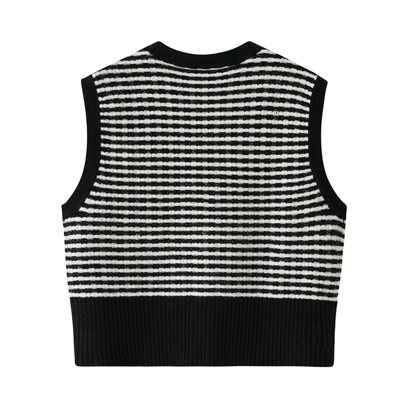Cashmere sleeveless vest — Black Striped tank