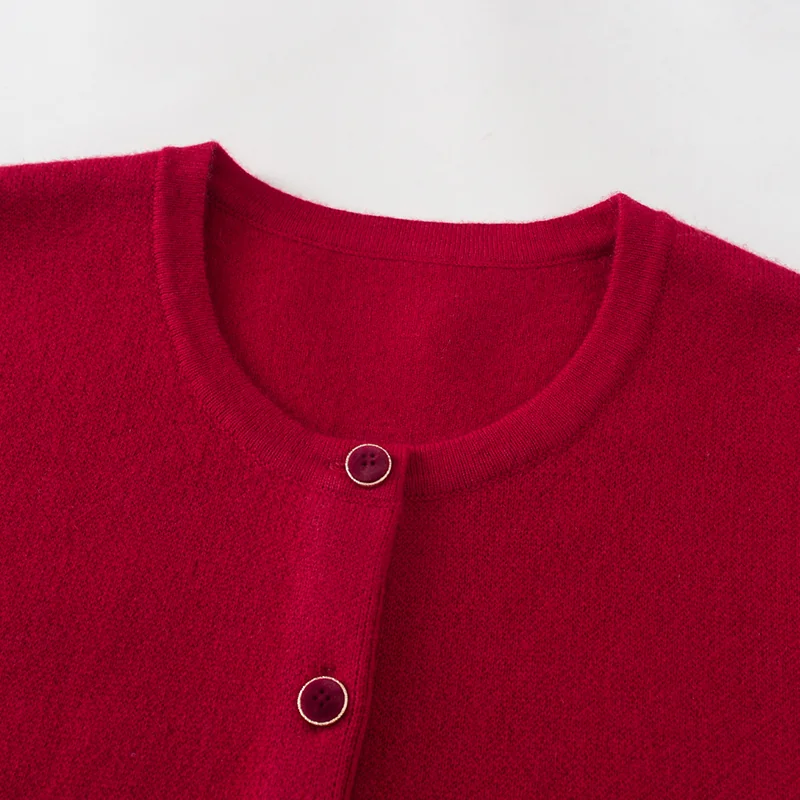 100% Cashmere, Cashmere crew-neck sweater — Red, 14–15.5µm, Cashmere Garment / Women — detail view 6