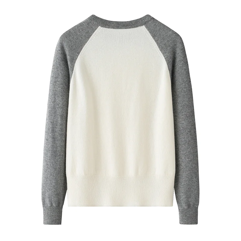 Cashmere crew-neck sweater — Grey Raglan — Cashmere Sweaters & Knitwear, 100% Cashmere