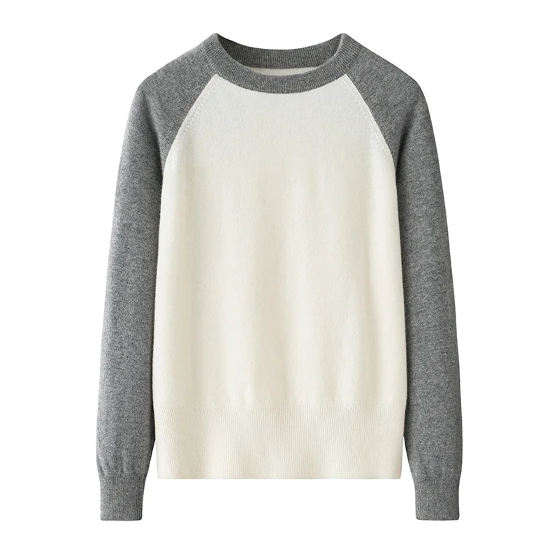 100% Cashmere, Cashmere crew-neck sweater — Grey Raglan, 14–15.5µm, Cashmere Garment / Women — detail view 2