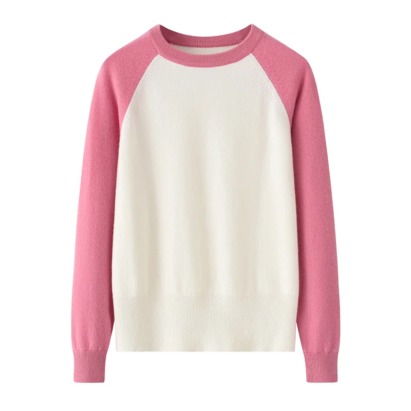 100% Cashmere, Cashmere crew-neck sweater — Grey Raglan, 14–15.5µm, Cashmere Garment / Women — detail view 3