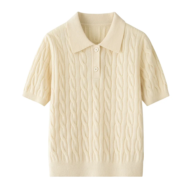 100% Cashmere, Cashmere short-sleeve knit — Grey Short sleeve, 14–15.5µm, Cashmere Garment / Women — detail view 3
