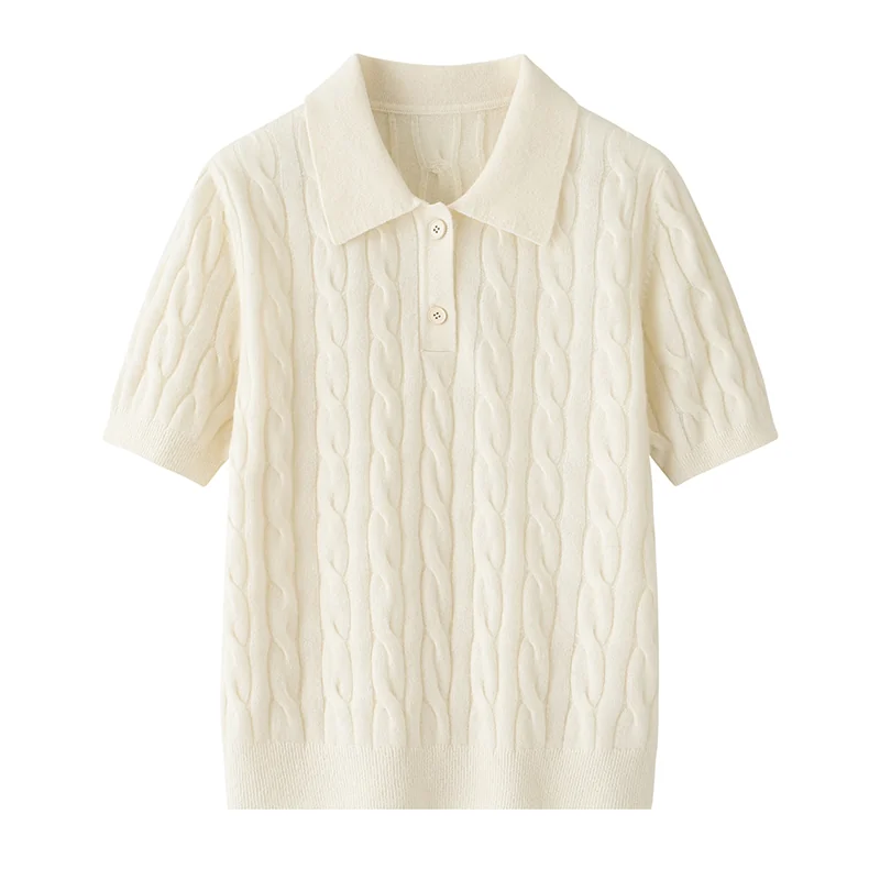 100% Cashmere, Cashmere short-sleeve knit — Grey Short sleeve, 14–15.5µm, Cashmere Garment / Women — detail view 4