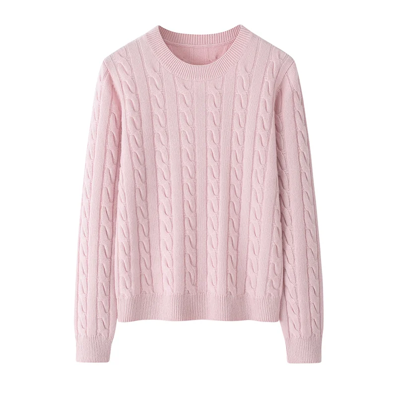100% Cashmere, Cashmere crew-neck sweater — Pink, 14–15.5µm, Cashmere Garment / Women — detail view 2