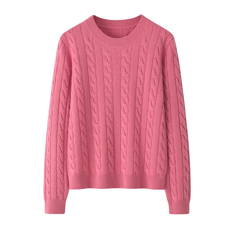 100% Cashmere, Cashmere crew-neck sweater — Pink, 14–15.5µm, Cashmere Garment / Women — detail view 4