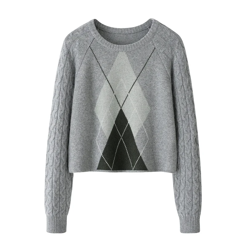 100% Cashmere, Cashmere crew-neck sweater — Grey, 14–15.5µm, Cashmere Garment / Women — detail view 2