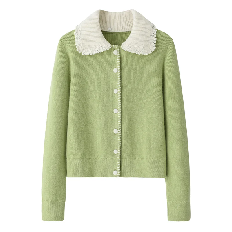 100% Cashmere, Cashmere crew-neck sweater — Green, 14–15.5µm, Cashmere Garment / Women — detail view 2