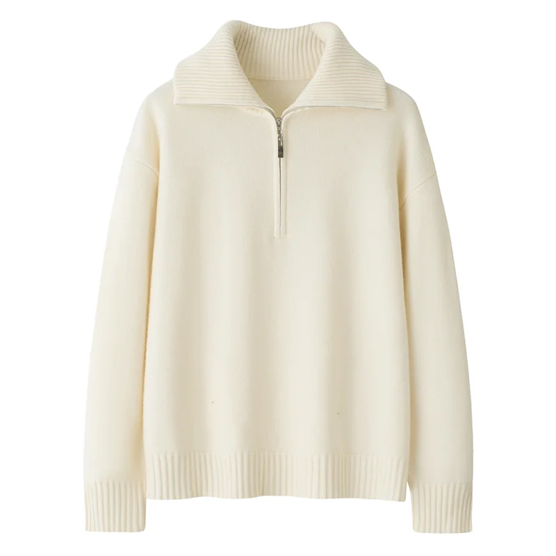 100% Cashmere, Cashmere crew-neck sweater — White, 14–15.5µm, Cashmere Garment / Women — detail view 2