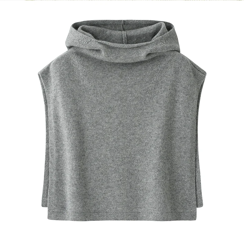 100% Cashmere, Cashmere hooded cardigan — Grey Cowl hood, 14–15.5µm, Cashmere Garment / Women — detail view 2