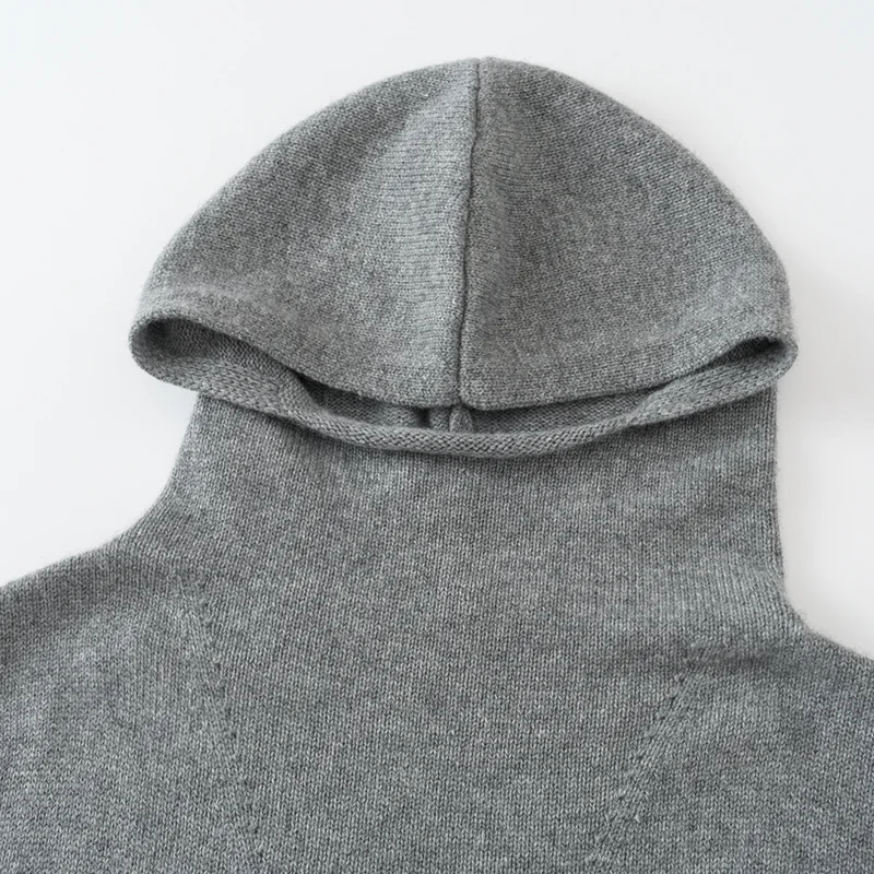 100% Cashmere, Cashmere hooded cardigan — Grey Cowl hood, 14–15.5µm, Cashmere Garment / Women — detail view 5