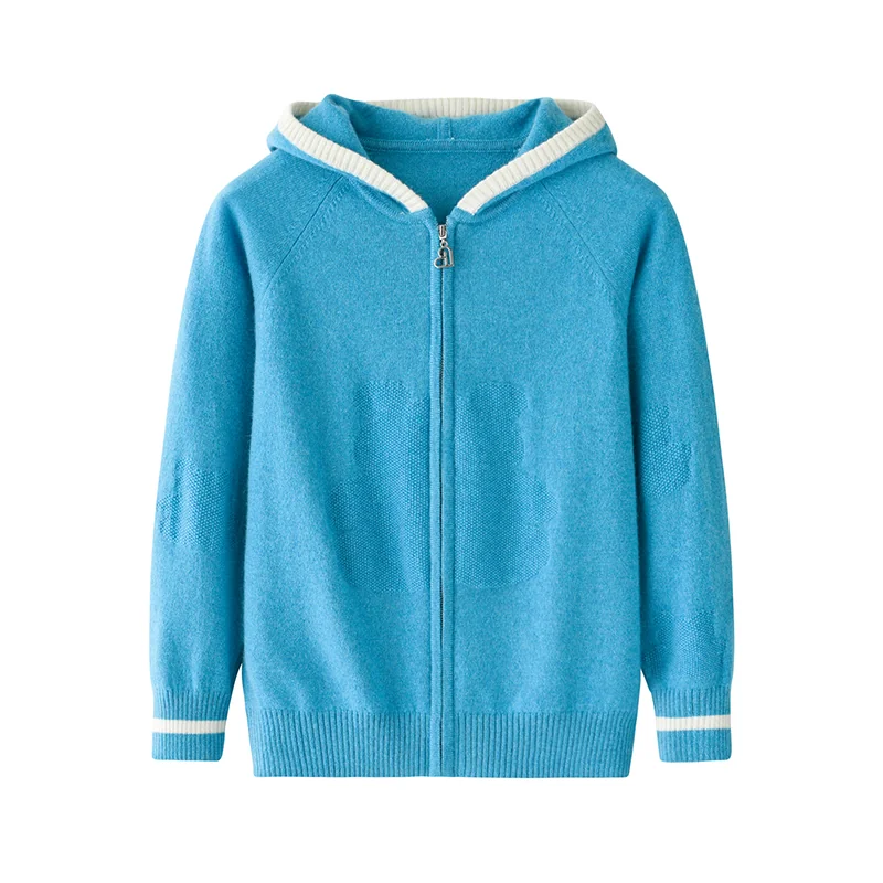 100% Cashmere, Cashmere crew-neck sweater — Blue Kids knit, 14–15.5µm, Cashmere Garment / Women — detail view 11